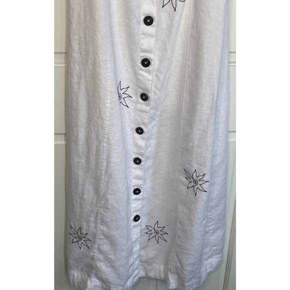 Madewell Women's Button Front Maxi Tea Dress Sz 10 Embroidered Floral 100% Linen - Picture 5 of 14